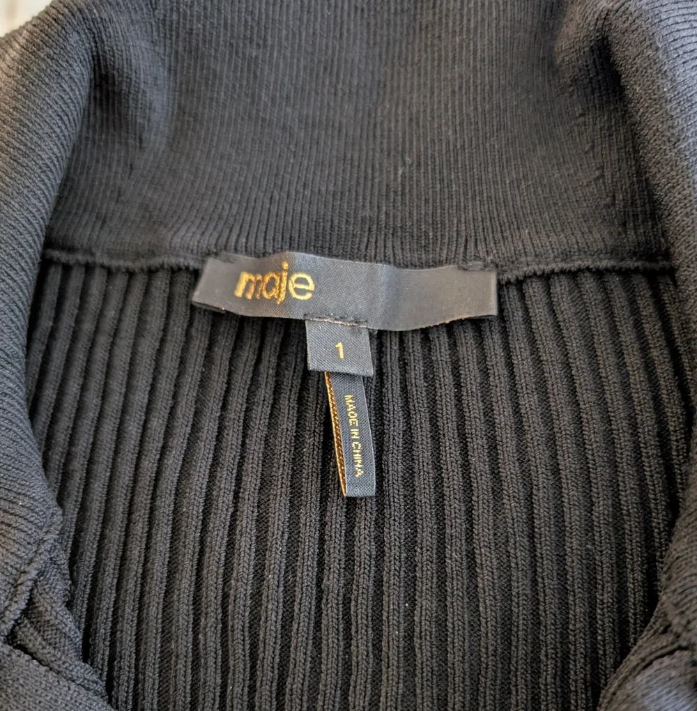 [Maje] Moseta Black Ribbed Knit Half Zip Gold Hardware 3/4 Sleeve Sz 36 Small - Picture 5 of 7